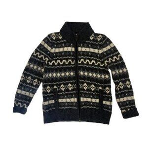 L.L. Bean Grey Fair Isle Zip Cardigan Sweater